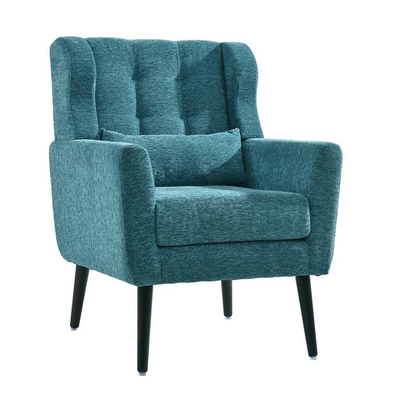 Modern Chenille Upholstered Armchair with Pillow and Solid Wood Leg