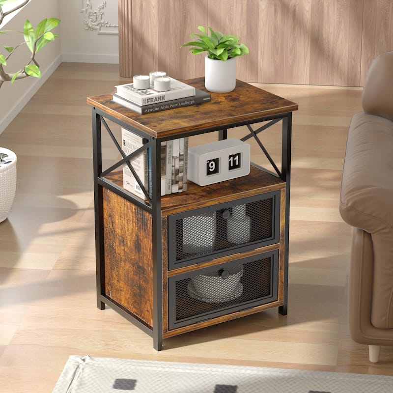 VECELO Night Stand, End Side Table with Storage Space and Door,Modern Nightstands for Living Room,Bedroom