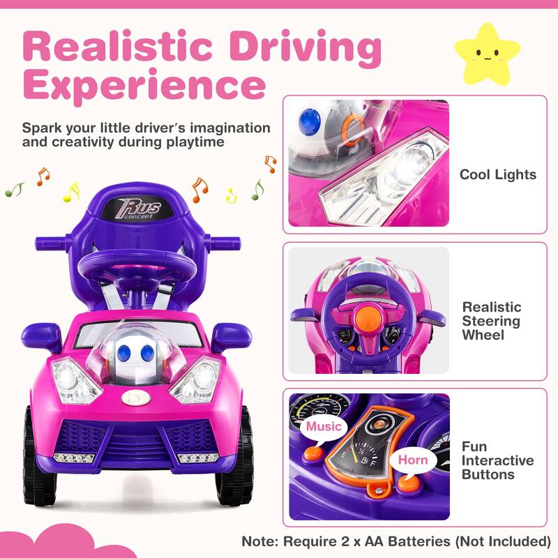 Gymax 3-in-1 Sliding Walker w/ Adjustable Canopy Horn Music & Light