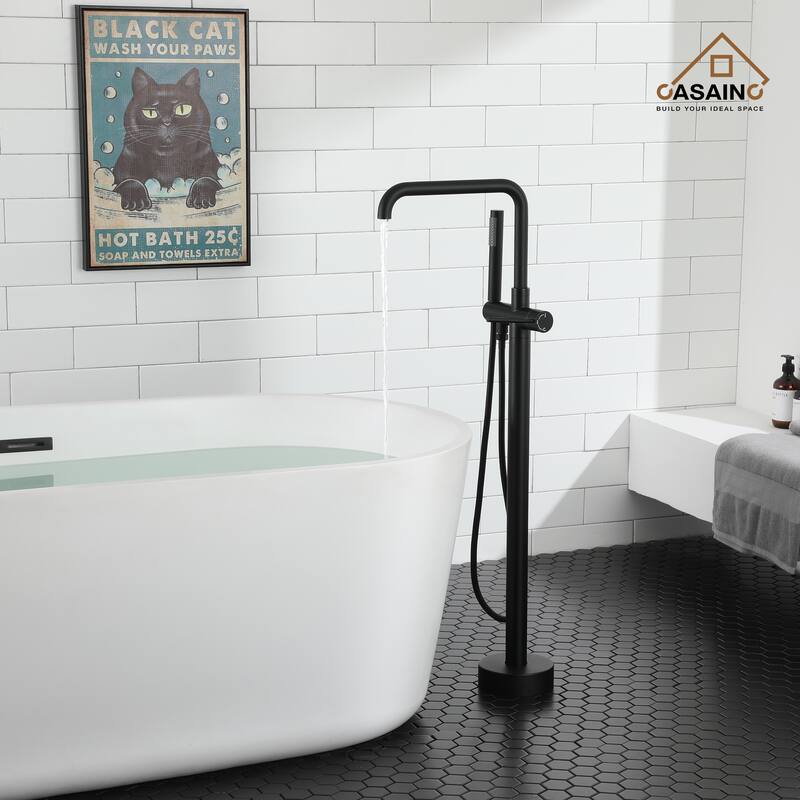 CASAINC Single-Handle Freestanding Floor-Mounted Roman Bathtub Faucet with Hand Shower