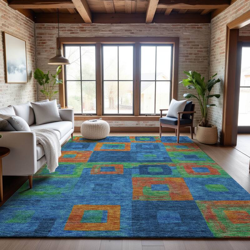 Premium Washable Super Soft Blocky Contemporary Mayfield Rug - Denim - 8' x 10'