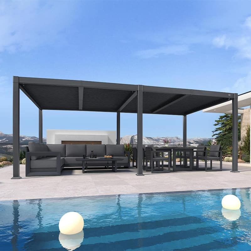 PURPLE LEAF Grey Louvered Sun Shade Pergola - Adjustable Metal Roof for Patio Hardtop Pergola - 10' x 20' - Grey