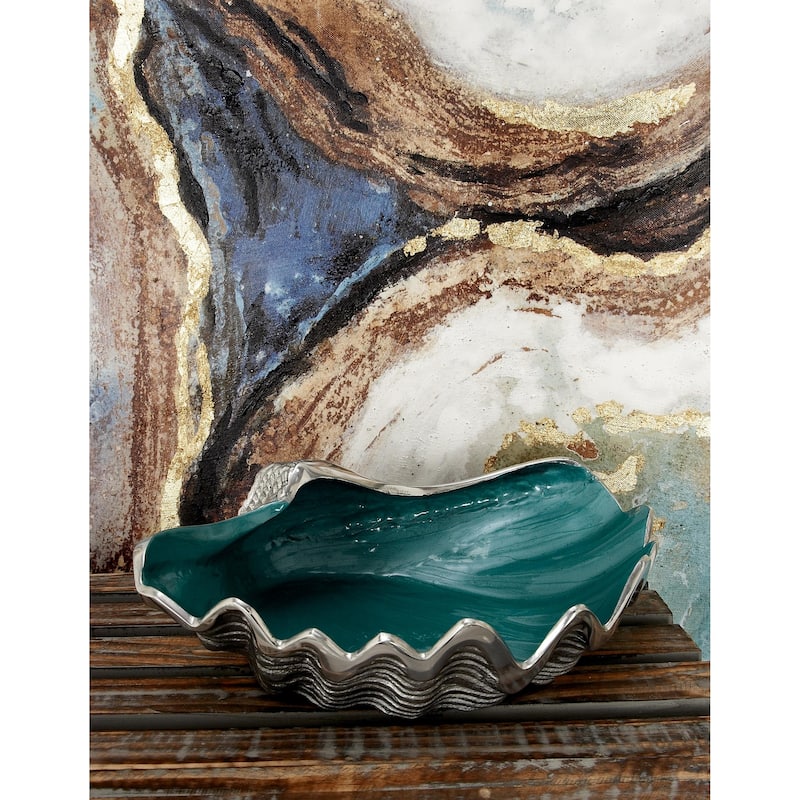 Aluminum Metal Shell Shell Serving Bowl with Enamel Interior - Teal - Roche River Decor