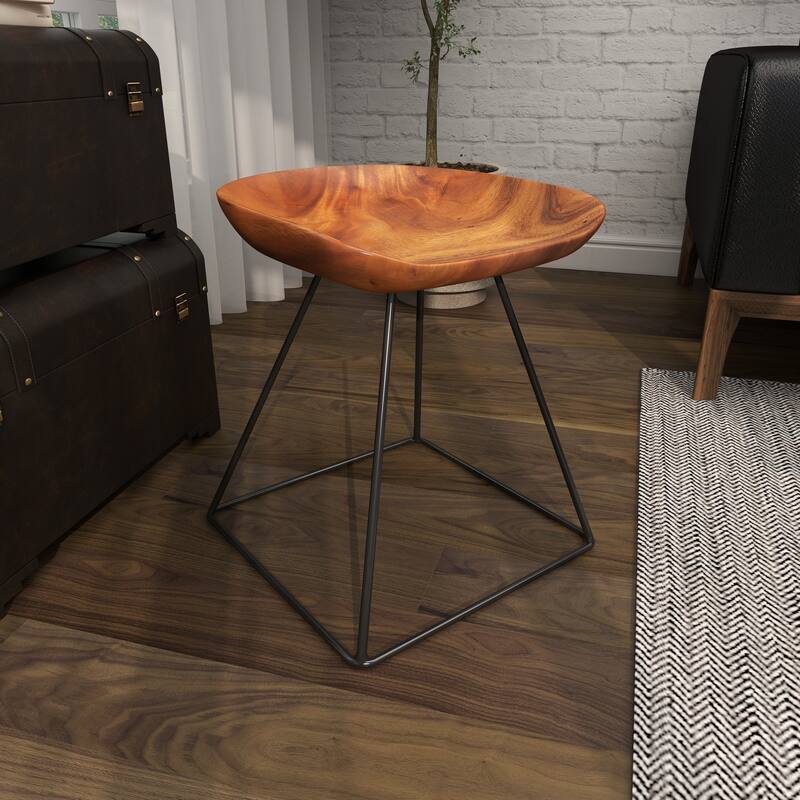 Brown Metal Stool with Black Metal Base