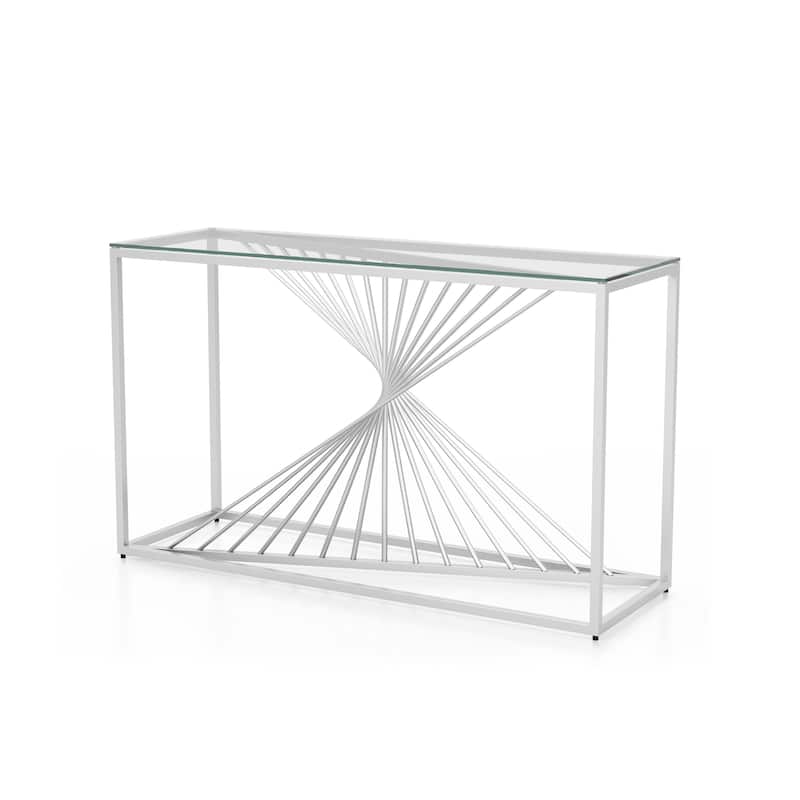Limback Contemporary 47-inch Glass Top Geometric Sofa Table by Furniture of America - Chrome