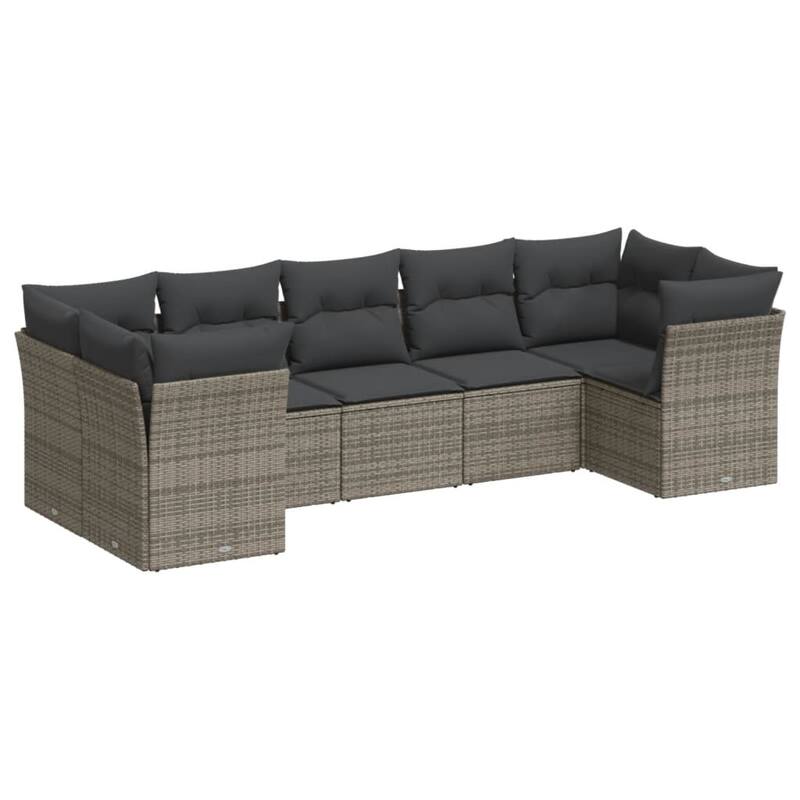 vidaXL Patio Sofa Set with Cushions Outdoor Furniture 7 Piece Poly Rattan - 24.4 x 24.4 x 27.2