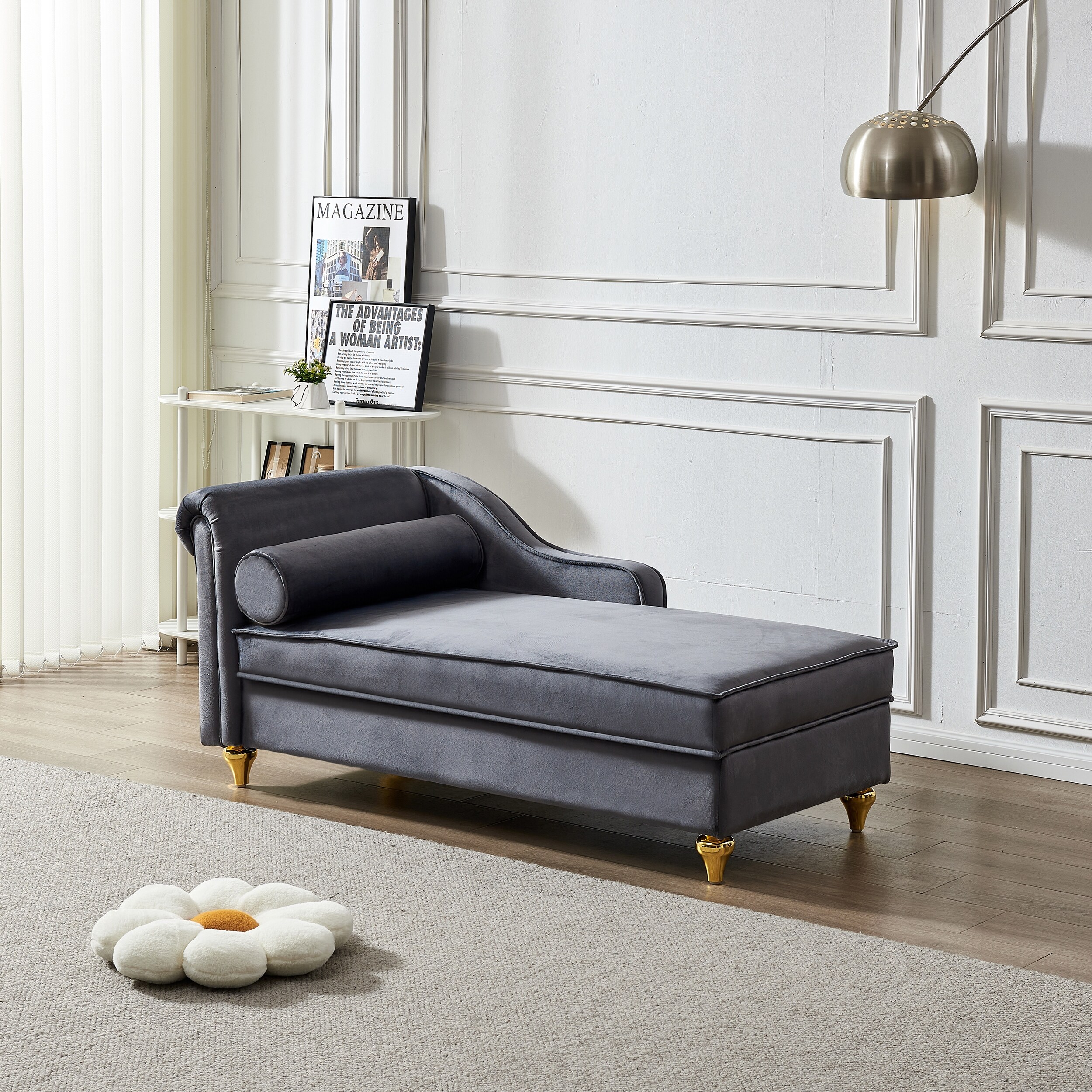 Velvet Chaise Lounges Hidden Storage Lounges Chair Grey