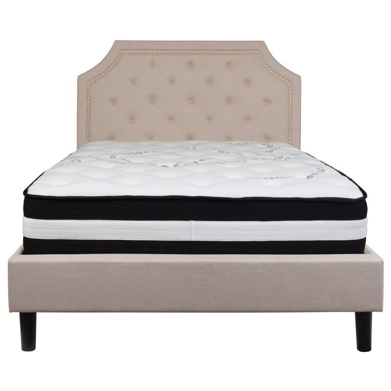 Arched Tufted Upholstered Platform Bed and Pocket Spring Mattress