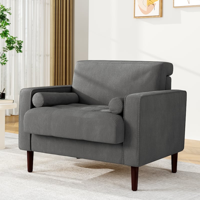 UIXE Upholstered Wide Comfy Accent Club Chair with Wood Leg - 34.6" W x 30.6" D x 28.7" H - Grey