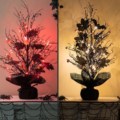 Glitzhome LED Lighted Halloween Candy Corn Berries Bats Table Tree