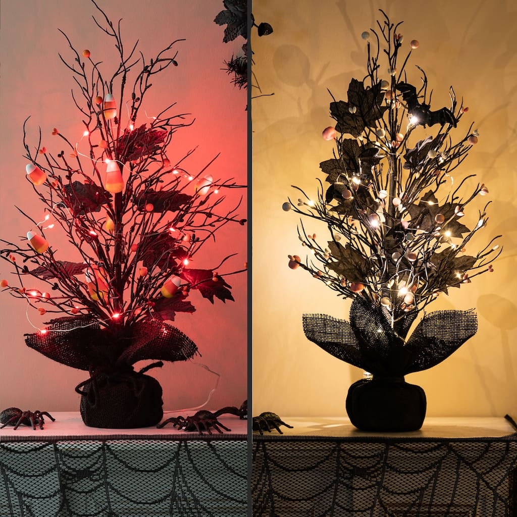 Glitzhome LED Lighted Halloween Candy Corn Berries Bats Table Tree
