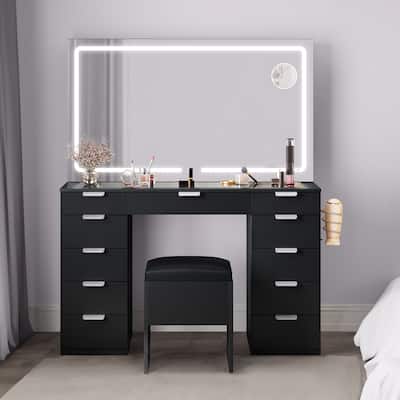 Moasis 46'' Makeup Vanity Table 11 Drawers Vanity Desk Set - 46"L x 11.7"W x 55.9"H