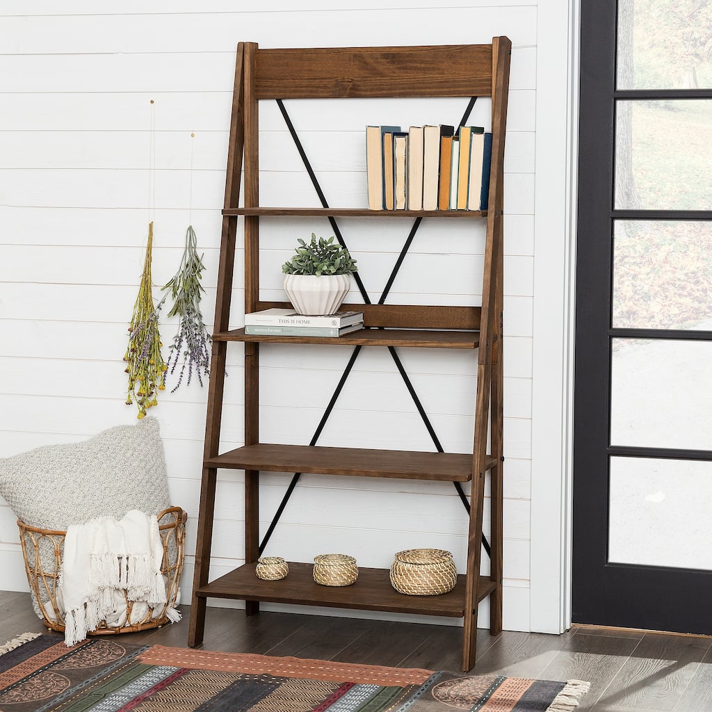 Walker Edison 68-inch Solid Pine Wood Ladder Bookshelf