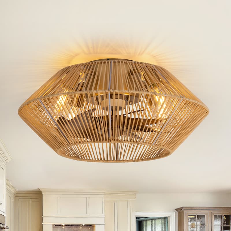 16.5"/19"/20" Vintage Distressed White Low Profile Ceiling Fan with Remote (7-Blade)