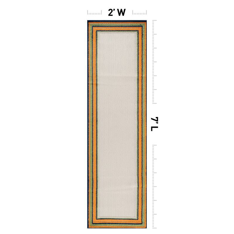 World Rug Gallery Indoor/Outdoor High-Low Textured Area Rug, Coastal Border Easy-Clean Patio Rug