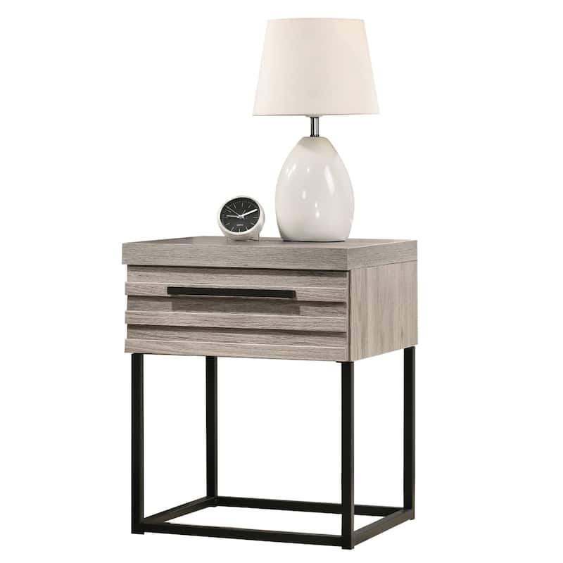 Contemporary Wood Nightstand with Metal Base in Weathered Gray