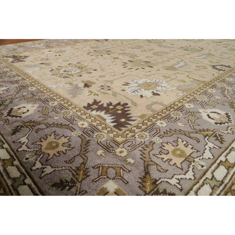 Muted Oushak Indian Area Rug Hand-Knotted Wool Carpet - 9'3"x 11'10"