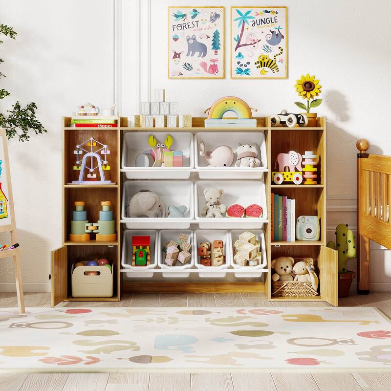 Costway Kids Toy Storage and Bookshelf with 8 Boxes Open Shelves & 2 - See Details