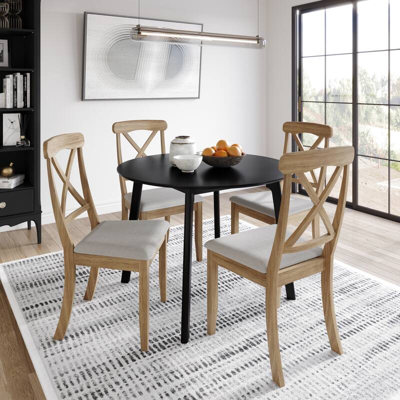 CraftPorch Farmhouse 4-Piece Chair and Round Table Wooden Dining Set