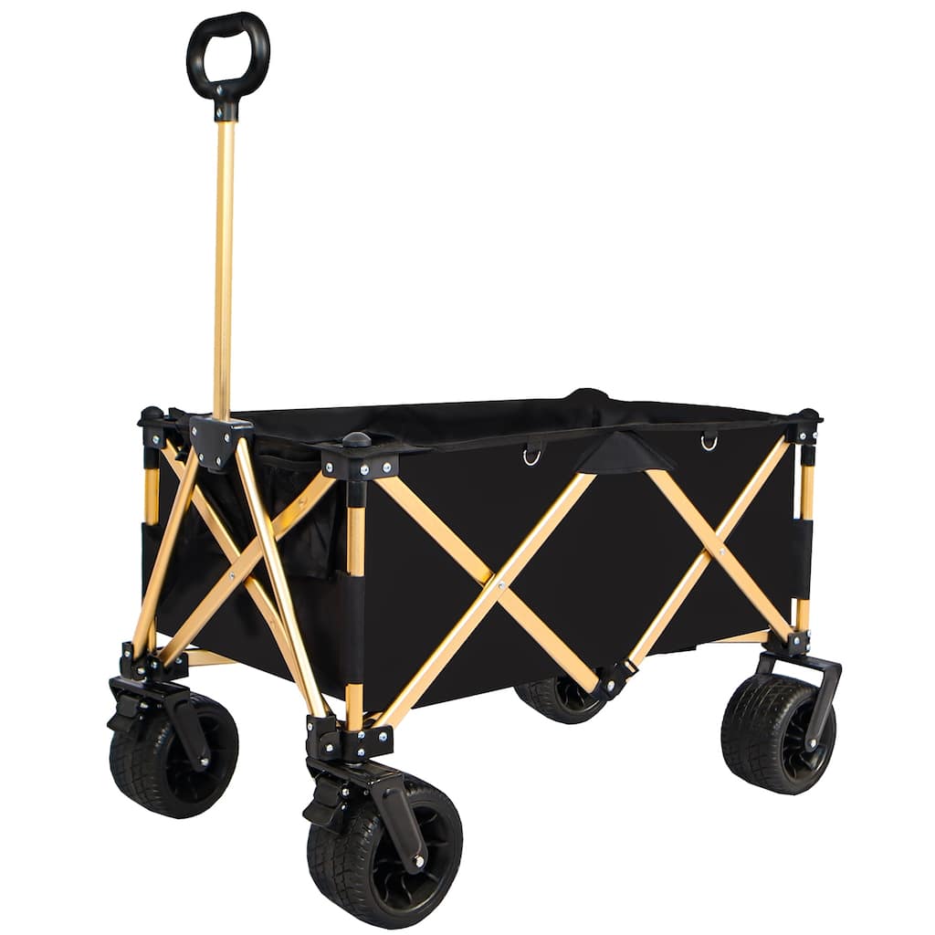 Aluminum Alloy Folding Wagon - Heavy Duty Beach Cart with Big Wheels, Adjustable Handle & Drink Holders
