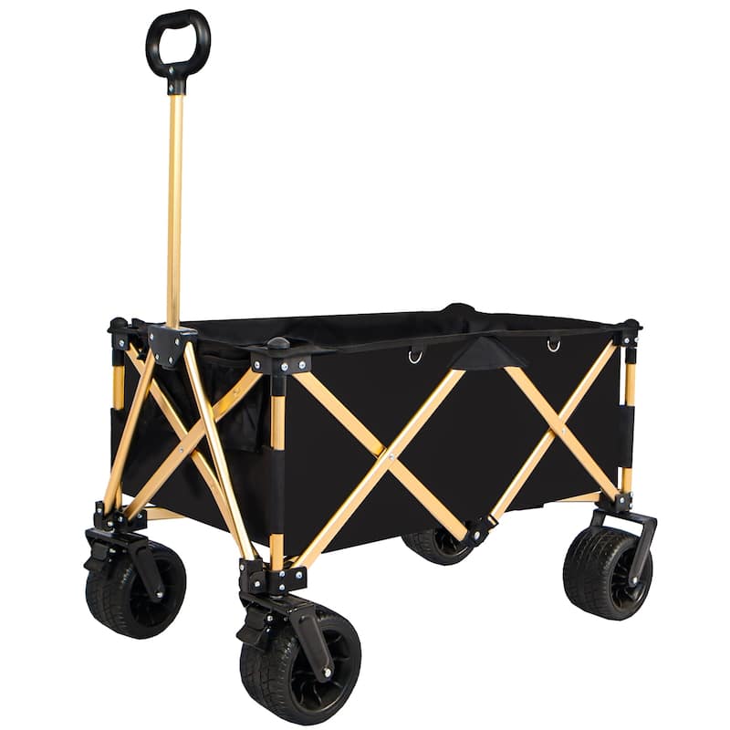 Outdoor Heavy Duty Folding Wagon Cart with Big Wheels, Adjustable Handle & Drink Holders