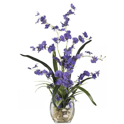 Dancing Lady Orchid Arrangement in Vase - 19" Silk Flower Centerpiece - Faux Floral Decor for Table - 19