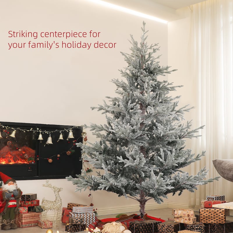 HOMCOM Nordic Pine Artificial Christmas Tree - Snow Flocked Tips, Foldable Metal Stand, Easy Assembly - Green