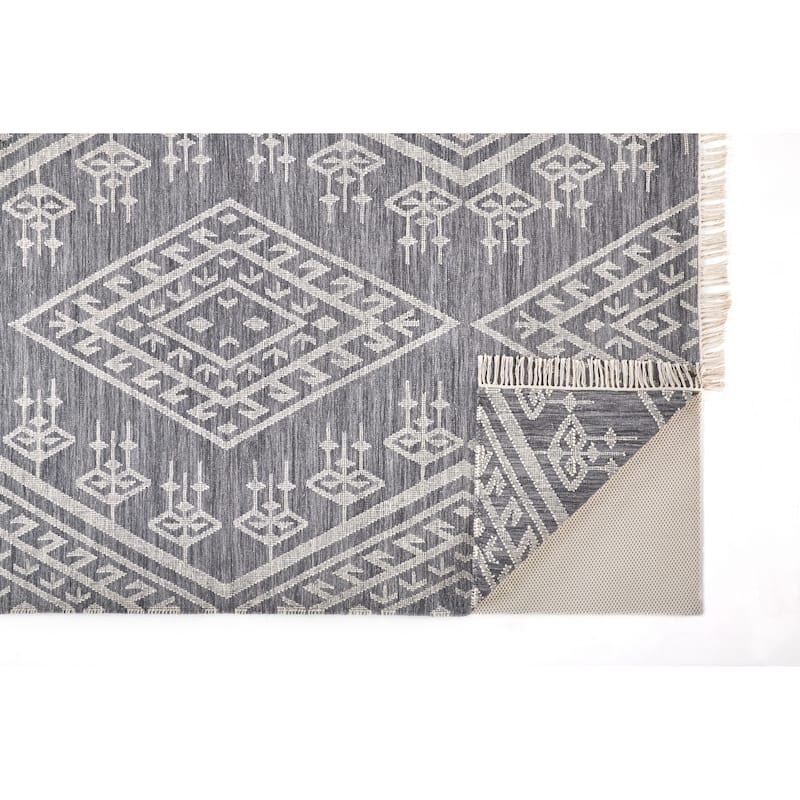 Bray Bohemian Geometric Flatweave Rug, Dusty Blue/Ivory, Area Rug