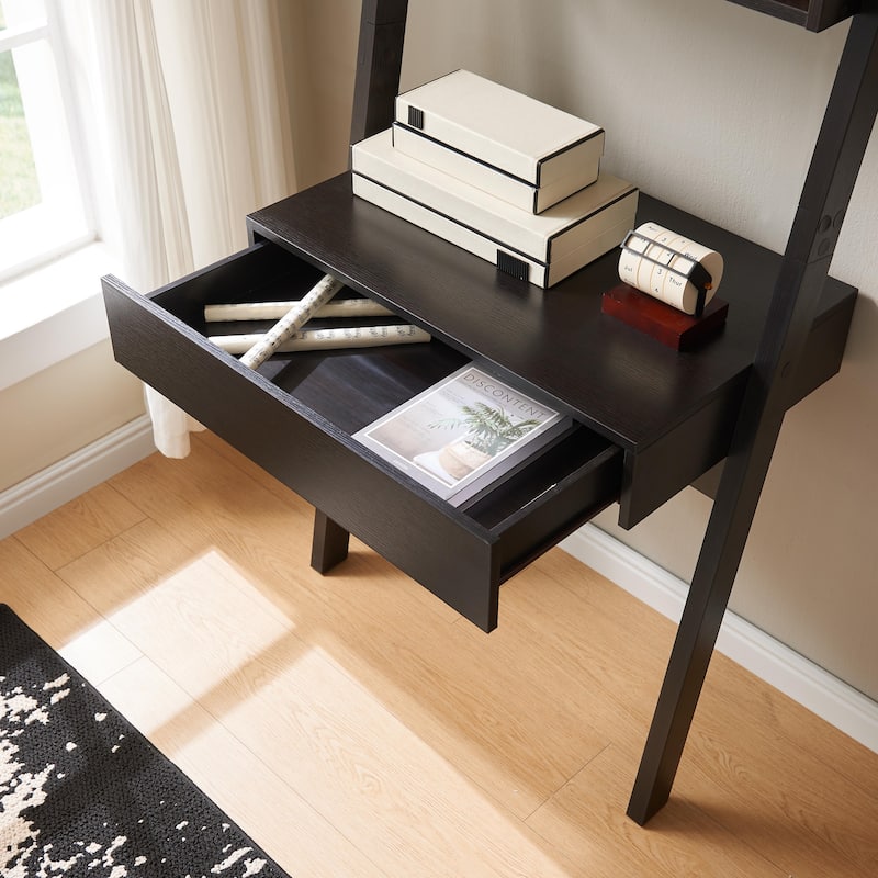 GDFStudio - Mason Modern Home Office Desk with Ladder Bookcase, One Drawer, and Two Shelves