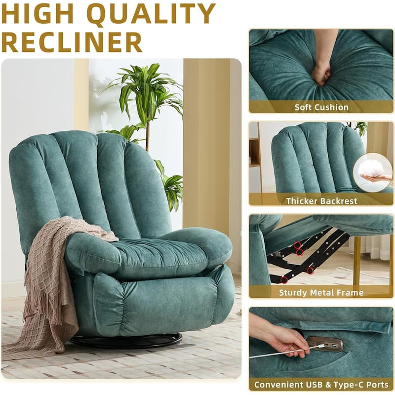Shell Shape Power Recliner Chair, Chenille Fabric Swivel Rocker Recliner with Bluetooth Speaker