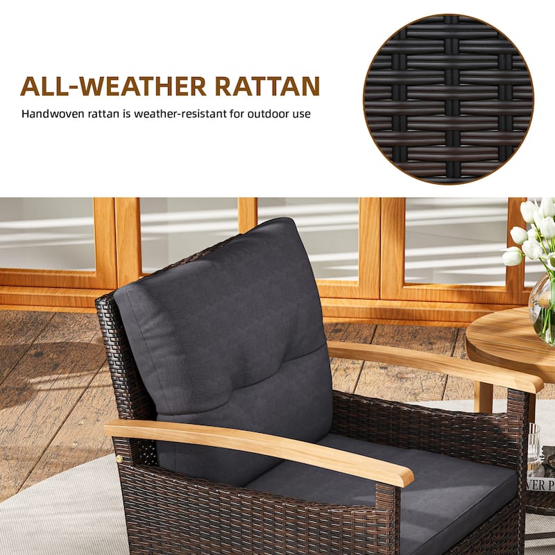 Wicker Bistro Set with Soft Cushions Comfort and Natural Aesthetics - 3 Pcs