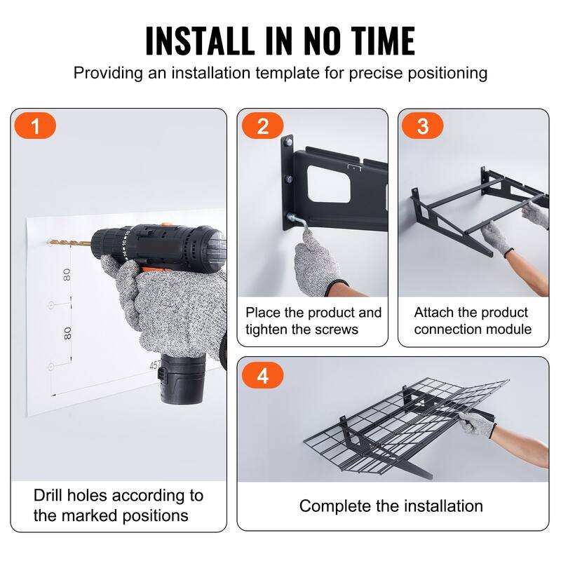 Black Steel Heavy-Duty Wall Shelves, Garage Storage and Hooks
