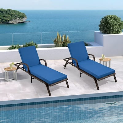 Outdoor Patio Lounge Chair Cushion - Waterproof, UV-Resistant, Striped Design with Removable Cover, Adjustable Straps