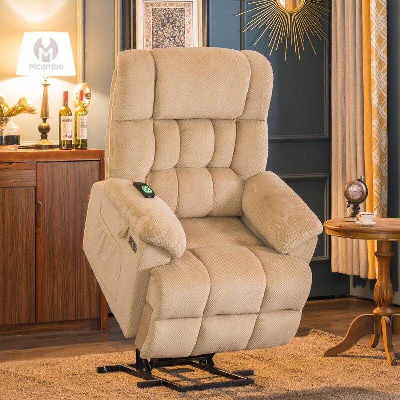 MCombo Power Lift Recliner Chair with Massage, Heat, Adjustable Headrest, Extended Footrest-(PU/Fabric)
