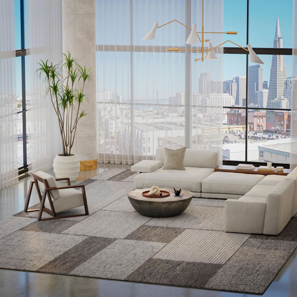 Alora Decor Maude Hand-Tufted Color-Block Grey/Ivory Area Rug