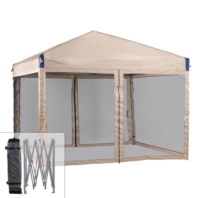 Aoodor 12'x12' Pop Up Canopy Tent with Removable Mesh Sidewalls, Portable Instant Shade Canopy with Roller Bag