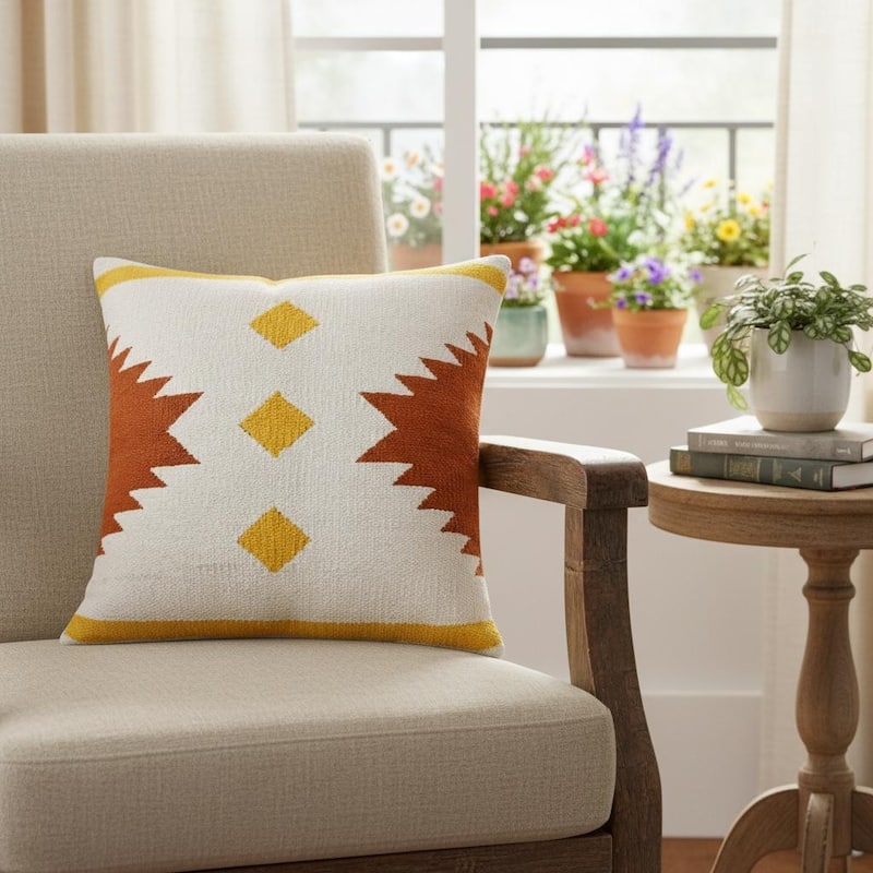 20" Yellow and White Throw Pillow - 20.00 in. x 20.00 in. x 4.00 in. - Polyester - 20.00 in. x 20.00 in.  x 4.00 in. - Yellow/White - Pillow Sets