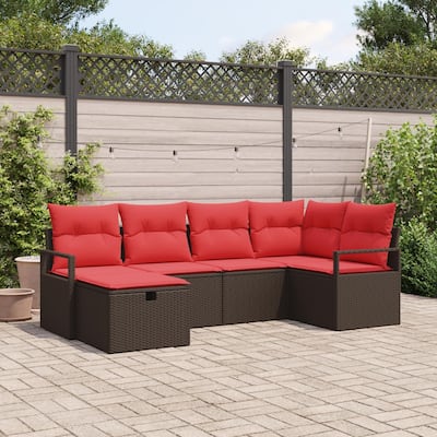 vidaXL 6/7 Garden Sofa Set with Cushions Black/Brown/Grey Poly Rattan - 91.3 x 48 x 27.2