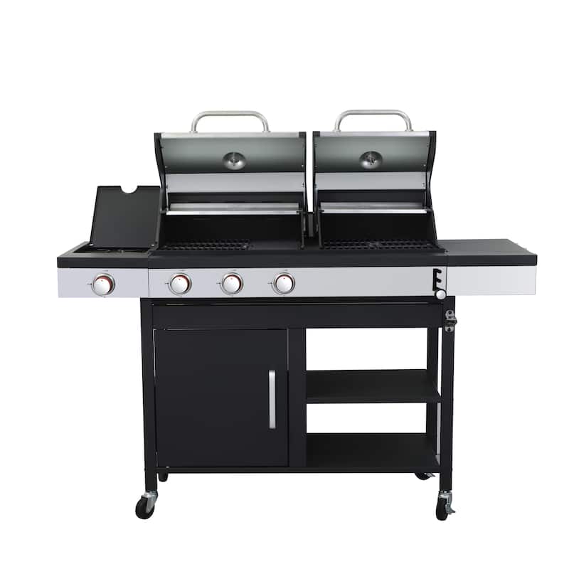 3-Burner Propane Gas BBQ Grill with Side Burner, 37230BTU Output With Enameled Cast Iron Cooking Grids
