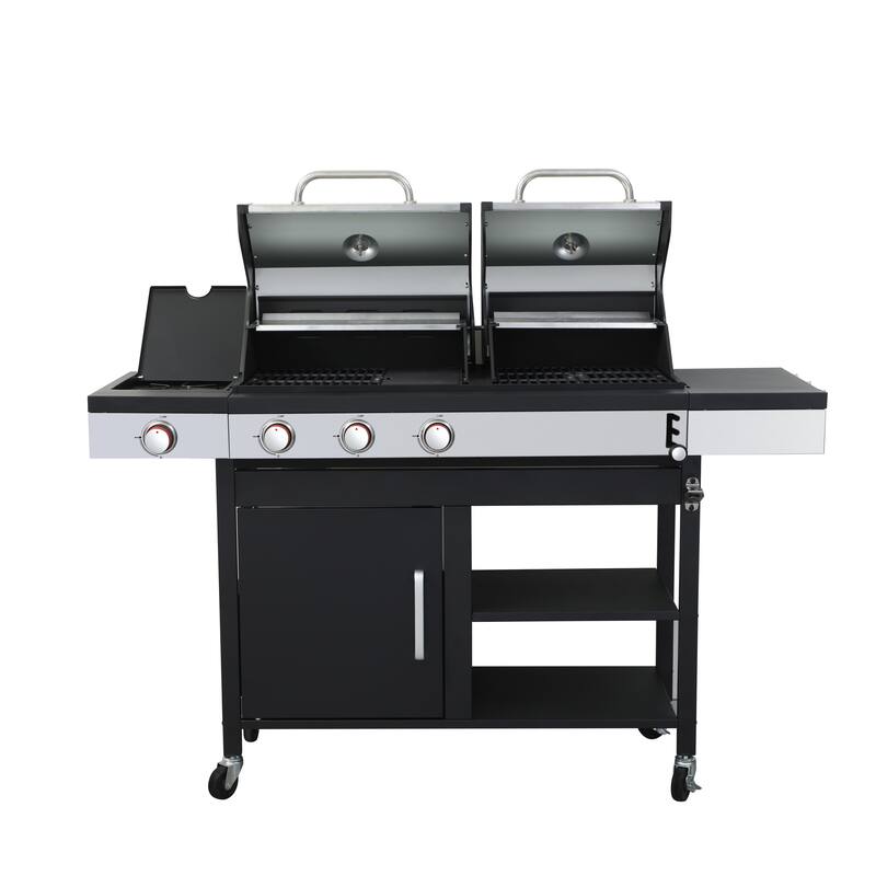 3-Burner Propane Gas BBQ Grill with Side Burner & Enameled Cast Iron Cooking Grids,Stainless Steel Barbecue Grills