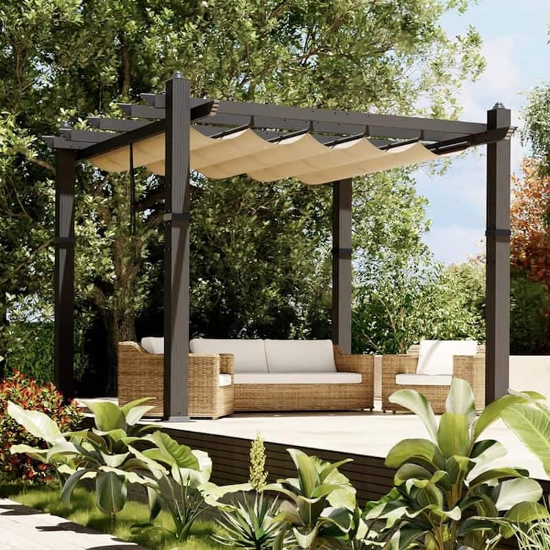 10x10 Ft Patio Outdoor Pergola and Gazebos for Existing Deck, Backyard Garden Porch - Brown