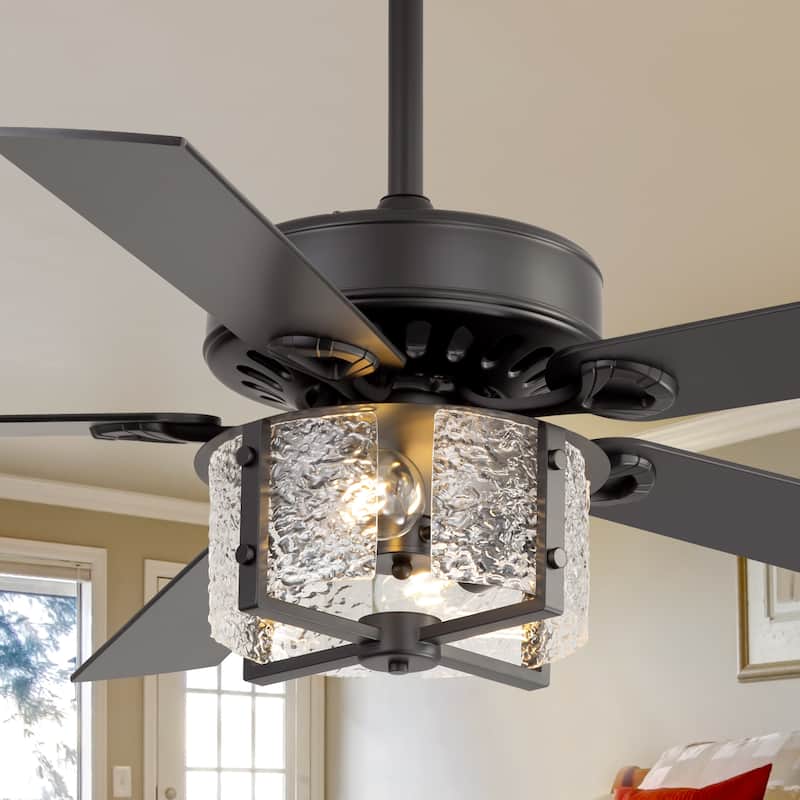 52" Reversible 5-Blade Caged Ceiling Fan with Light and Remote - Matte Black