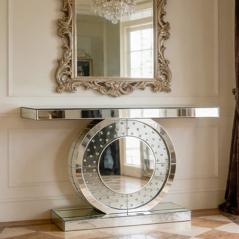 Mirrored Console Table Rectangular Sofa Table - Silver