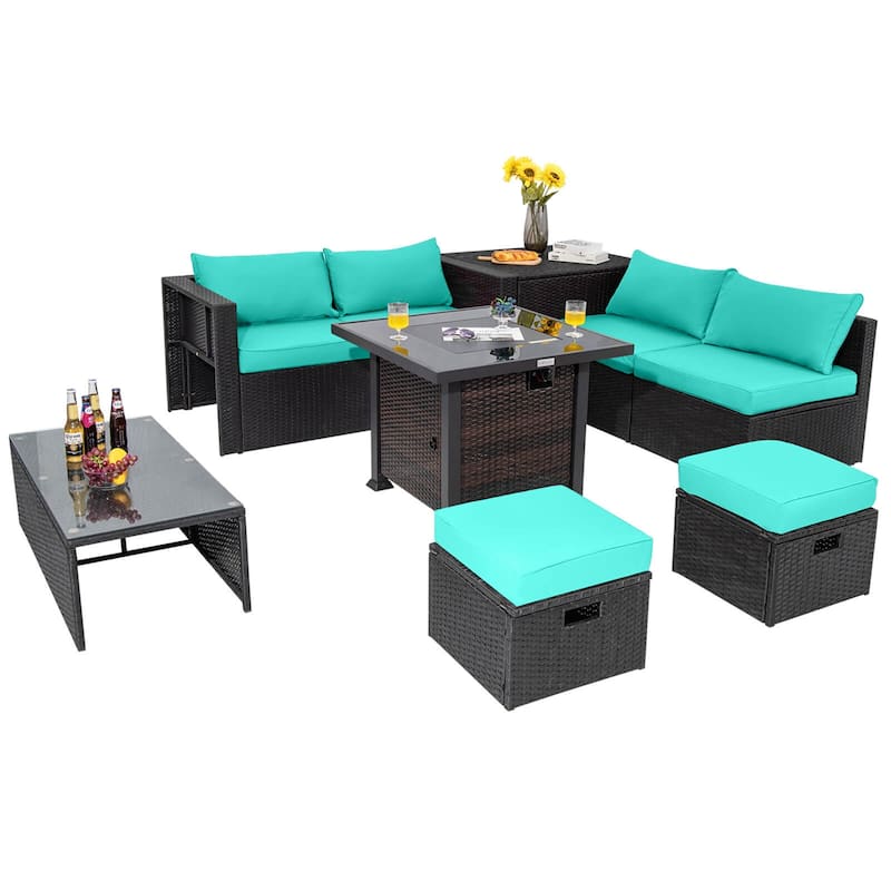 Costway 9 PCS Patio Furniture Set with 32" Fire Pit Table 50,000 BTU - See Details