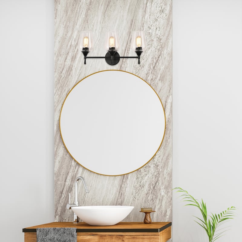 Matte Black 3-Light Modern Vanity Light with Clear Glass Shades
