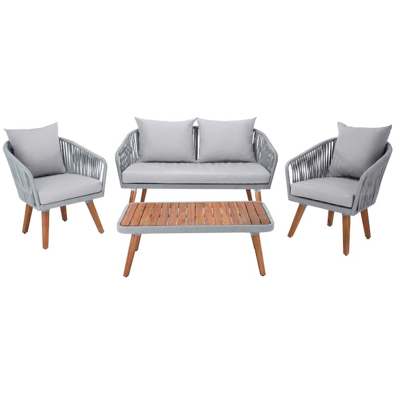 SAFAVIEH Outdoor Amelie 4 Piece Coastal Patio Chat Set - 55W x 31D x 28H