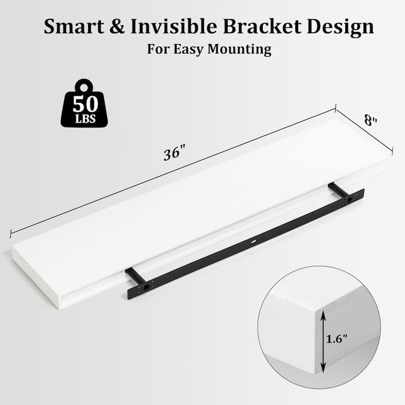 2 Piece Pine Veneer Wood Wall Mounted Floating Shelf