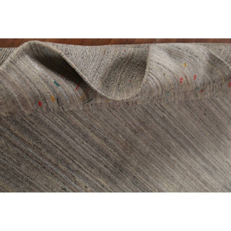 Striped Gabbeh Square Area Rug Hand-Knotted Wool Carpet - 7'10"x 7'11"