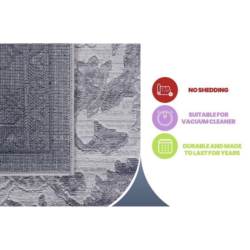 LOOM & LUXE Collection 2X8 Grey/Silver/Oriental Non-Shedding Area Rug - 96" D x 26" W x 0.35" H