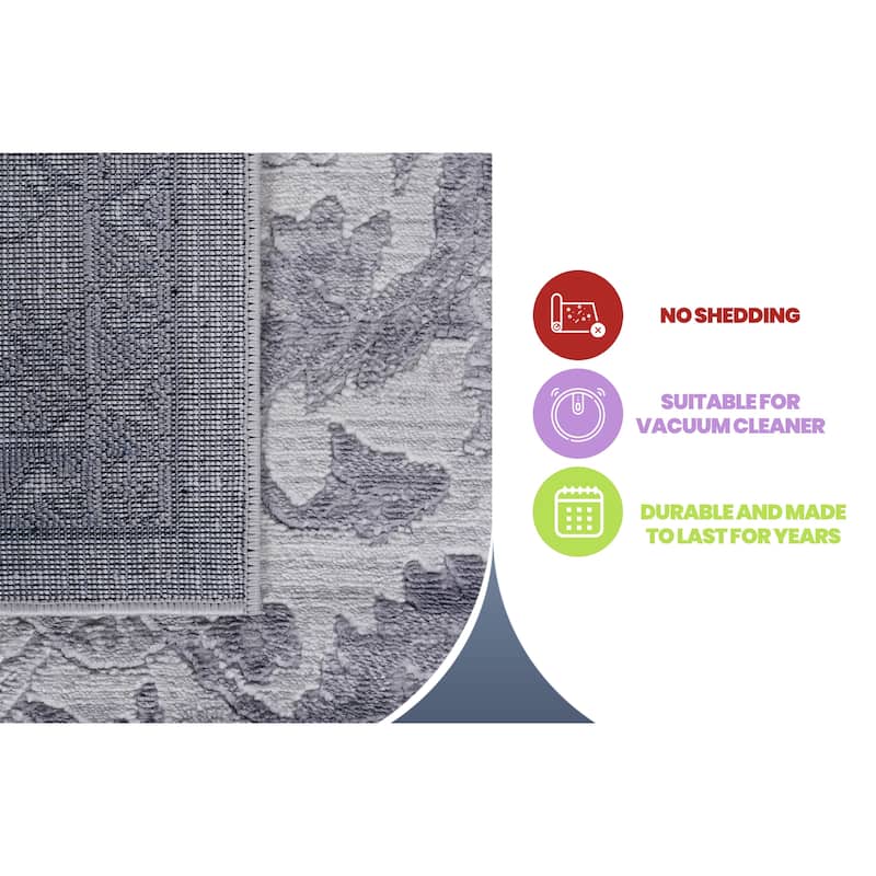 LOOM & LUXE Collection Grey/Silver/Oriental Non-Shedding Area Rug